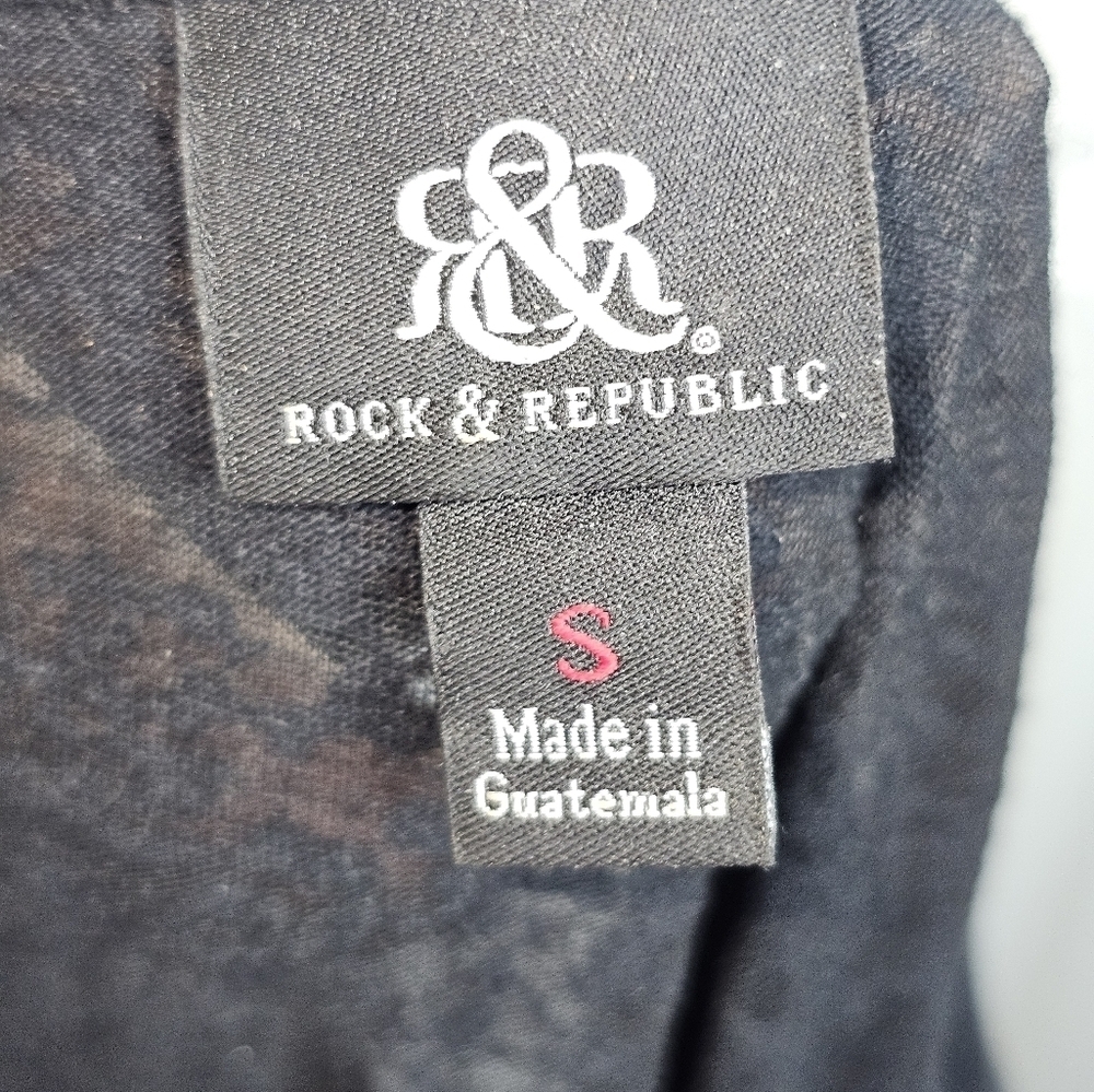 Rock & Republic Black Tie Graphic Tee Shortsleeve Women's Size Small - Picture 5 of 6